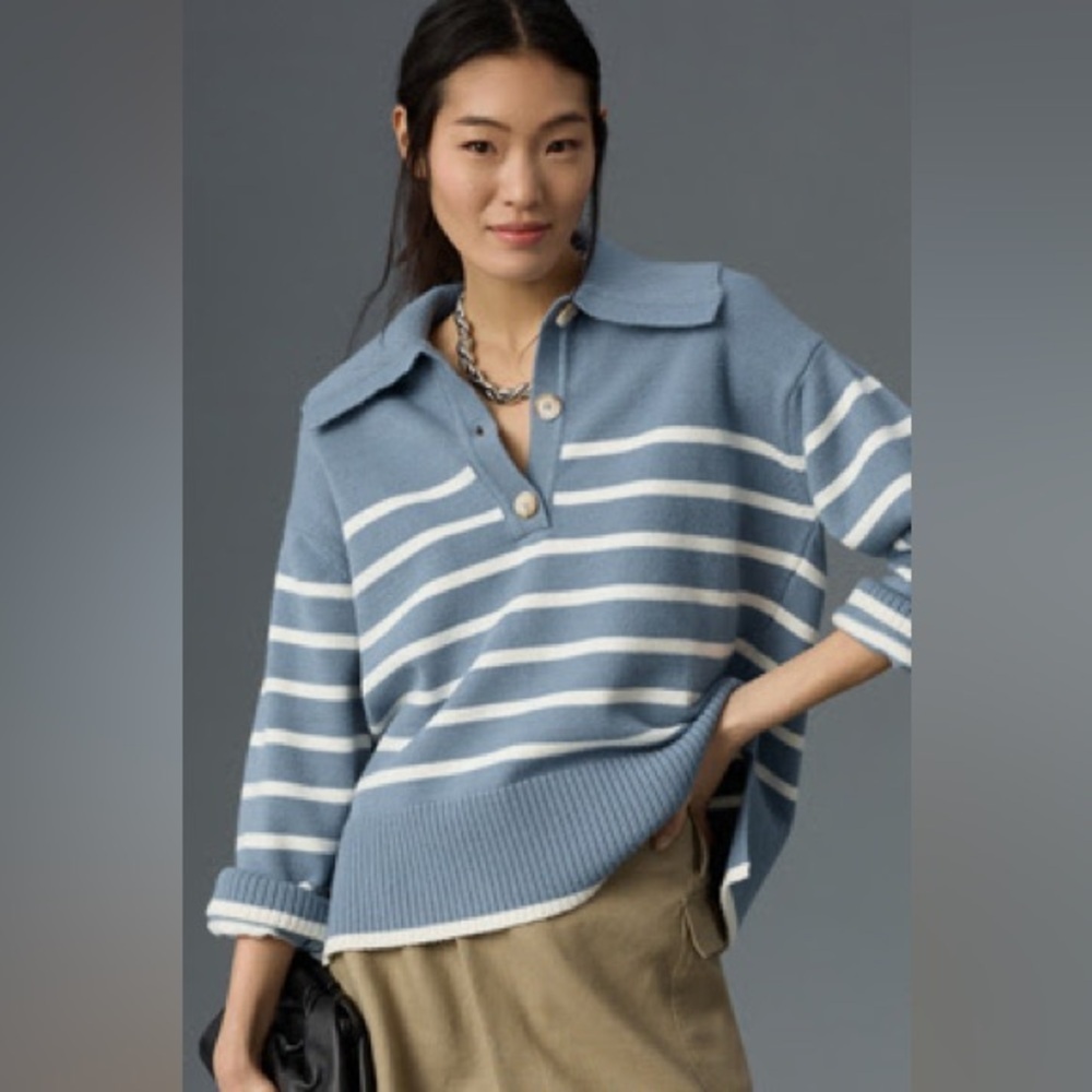 Maeve Striped Henley Pullover Sweater - Picture 1 of 5
